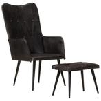 vidaXL Fauteuil met voetensteun echt leer zwart, Verzenden, Nieuw
