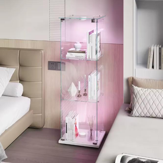 Witte Glazen Vitrinekast met LED – 3-Laags en Slot, Huis en Inrichting, Kasten | Vitrinekasten, Nieuw, Verzenden