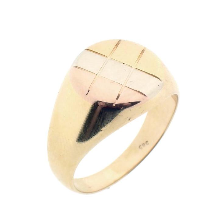 Tricolor gouden heren zegelring (herenring, Gouden Ringen), Sieraden, Tassen en Uiterlijk, Ringen, Heer, Overige kleuren, 20 of groter