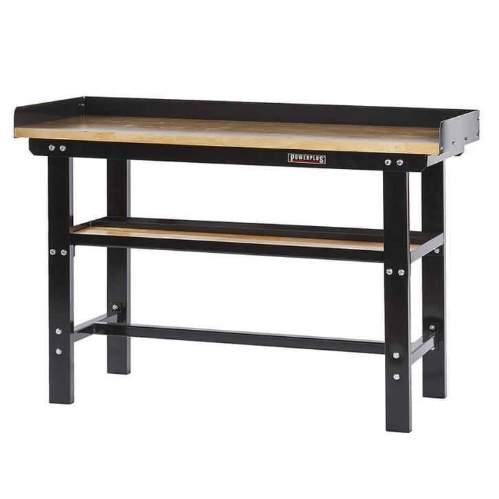 Werkbank 150 cm met hardhouten blad en opzetrand - zwart, Doe-het-zelf en Verbouw, Werkbanken