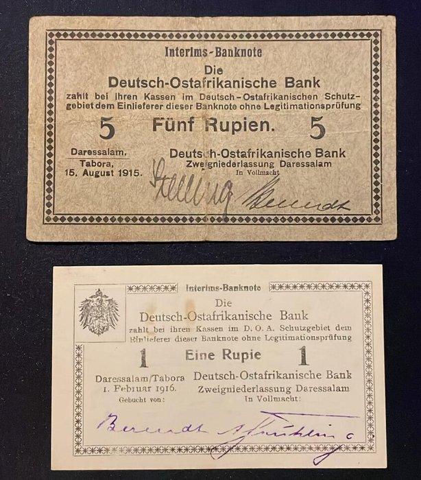 Duits Oost-Afrika. - 1 and 5 Rupien 1915 - 1916 (Zonder, Postzegels en Munten, Bankbiljetten | Europa | Niet-Eurobiljetten