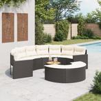 vidaXL 3-delige Loungeset halfrond poly rattan zwart, Tuin en Terras, Verzenden, Nieuw, Rotan, Loungeset