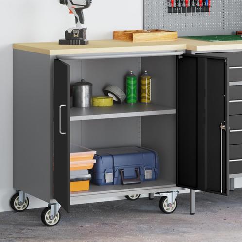 vidaXL Werkbank Zwart en grijs 75 x 45 x 85 cm Poedergecoat, Doe-het-zelf en Verbouw, Gereedschapskisten, Nieuw, Verzenden