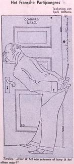 André Tardieu luistert mee achter een deur op spotprent, Antiek en Kunst, Kunst | Litho's en Zeefdrukken, Verzenden