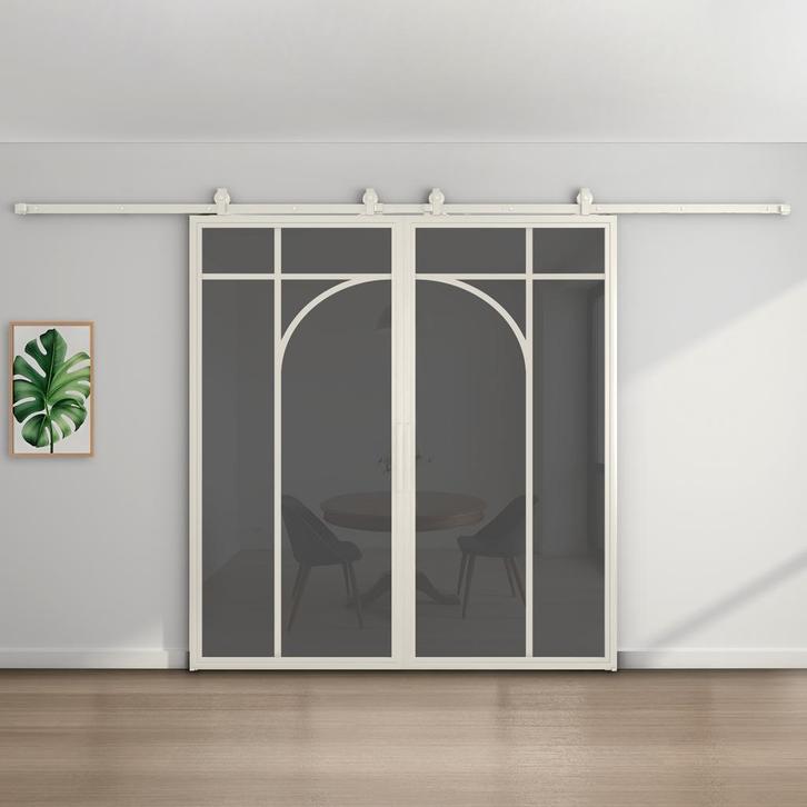 Dubbele stalen schuifdeur - Wit - 5 Vlaks rond - Rook glas, Doe-het-zelf en Verbouw, Kozijnen en Schuifpuien, Inclusief glas, Nieuw