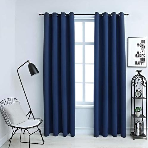 vidaXL Gordijn verduisterend met metalen ringen 2 st 140x225, Huis en Inrichting, Stoffering | Gordijnen en Lamellen, Blauw, Nieuw