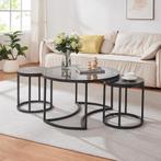 Salontafel set van 3 Kokkola rookglas marmer zwart en zwart, Huis en Inrichting, Tafels | Salontafels, Verzenden, Nieuw