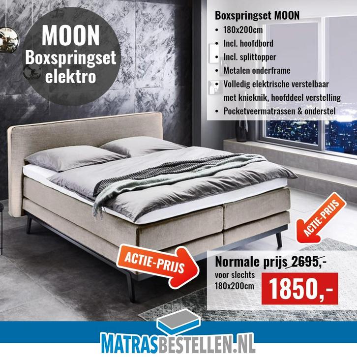 V800 moon elektroboxspringset 180/200 kompleet, Huis en Inrichting, Slaapkamer | Boxsprings, Wit, Nieuw, Verzenden