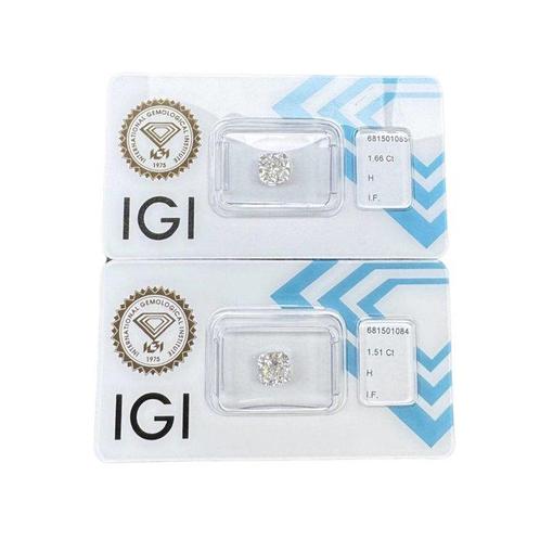 2 pcs Diamant (Natuurlijk) - 3.17 ct - Cushion - H - IF -, Sieraden, Tassen en Uiterlijk, Edelstenen