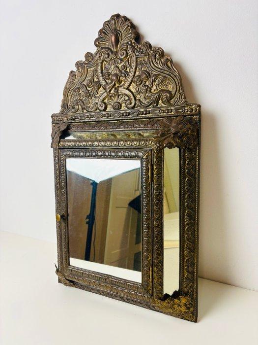 Spiegel- Hal kastje met spiegel - Hout, Glas, Messing, Antiek en Kunst, Curiosa en Brocante