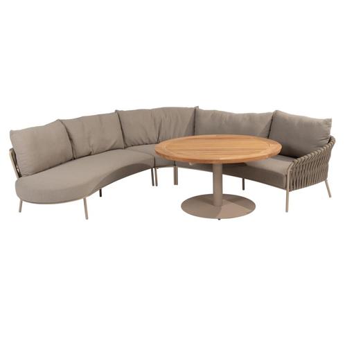 Comino Saba low lounge dining set 130 cm rond 4 delig teak, Tuin en Terras, Tuinsets en Loungesets, Nieuw, Ophalen of Verzenden