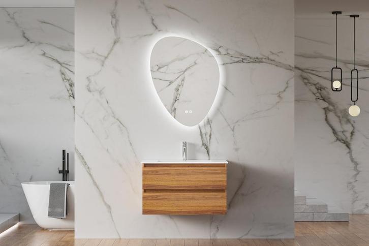 Hangend wastafelmeubel eiken kleur 80cm met wasbak, Doe-het-zelf en Verbouw, Sanitair, Nieuw, Verzenden