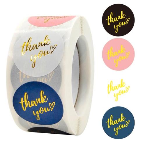 500 Stickers Op Rol - 2.5cm - Thank You Metal Mix - Bedankt, Diversen, Cadeauverpakkingen, Verzenden