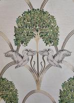 Jacquardweefsel Art Nouveau met zwanen - goud - Textiel -, Antiek en Kunst