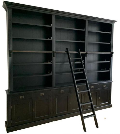 Boekenkast zwart – zwart met trap Reewijk XXL 300 x 260cm, Huis en Inrichting, Kasten | Boekenkasten, Ophalen of Verzenden