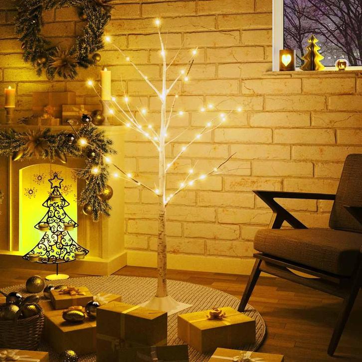 vidaXL Berkenboom LED 48 LEDs warmwit 120 cm wit, Diversen, Kerst, Nieuw, Verzenden
