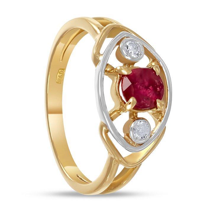 Ring - 18 karaat Geel goud, Witgoud - 0.56ct. tw. Robijn -, Sieraden, Tassen en Uiterlijk, Ringen