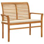 vidaXL Tuinbank met crèmekleurig kussen 112 cm massief, Verzenden, Nieuw, Teakhout