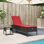 vidaXL Ligstoel met tafel en kussen, bruin polyrotan, Tuin en Terras, Verzenden, Nieuw