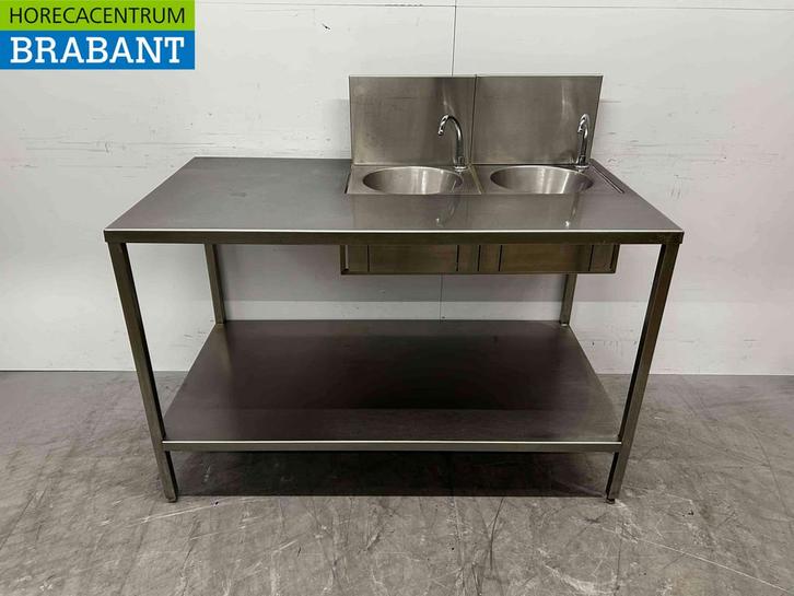 RVS Spoeltafel Spoelbak dubbele spoelbak 132,5 cm Horeca, Zakelijke goederen, Horeca | Keukenapparatuur, Gebruikt, Ophalen of Verzenden