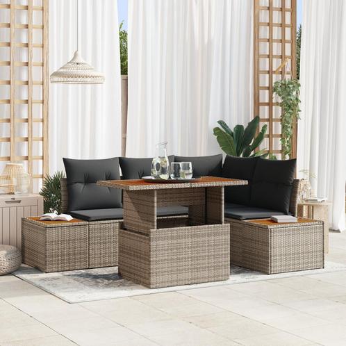 vidaXL 5-delige tuinset met kussens in grijs poly rattan en, Tuin en Terras, Tuinsets en Loungesets, Tuinset, Nieuw, Rotan, Verzenden