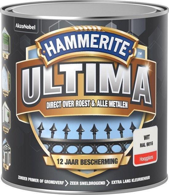 Hammerite Ultima Metaallak Hoogglans Wit Ral 9016 750 ml, Doe-het-zelf en Verbouw, Verf, Beits en Lak, Nieuw, Ophalen of Verzenden