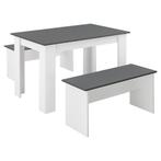 Eethoek set tafel 110x70x73 en banken 86,5x33x43,5 wit grijs, Verzenden, Nieuw