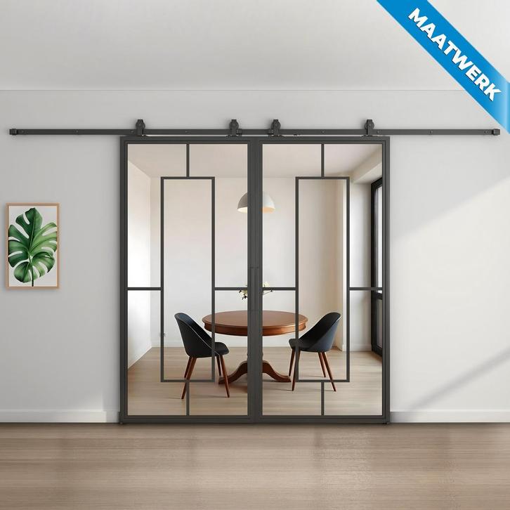 Dubbele stalen Schuifdeuren Zwart 5 Vlaks Maatwerk Helder gl, Doe-het-zelf en Verbouw, Kozijnen en Schuifpuien, Nieuw, Metaal