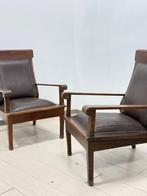 Fauteuil (2) - Hout, Leder - Massief hout, Antiek en Kunst