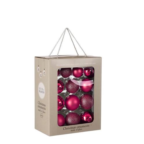Kerstballen Set - 26 Stuks - Ø7 cm - Glas - Fuchsia, Diversen, Kerst, Nieuw, Verzenden