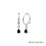 Zilveren mini huggie hoops black teardrop, Verzenden, Nieuw, Zilver