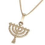 Menorah / Menora hangertje, 14K bewerkt gouden Menorah ha..., Sieraden, Tassen en Uiterlijk, Kettinghangers, Verzenden, Nieuw
