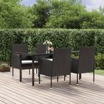 vidaXL 5-delige Tuinset met kussens poly rattan zwart, 4 zitplaatsen, Nieuw, Tuinset, Verzenden