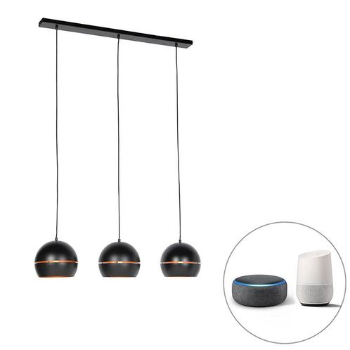 Smart hanglamp zwart met gouden binnenkant 3-lichts incl., Huis en Inrichting, Lampen | Hanglampen