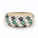 Ring - 14 karaat Geel goud Smaragd - Saffier - Diamant, Sieraden, Tassen en Uiterlijk, Ringen, Nieuw