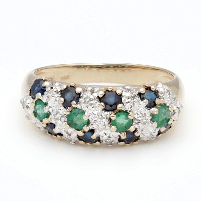 Ring - 14 karaat Geel goud Smaragd - Saffier - Diamant, Sieraden, Tassen en Uiterlijk, Ringen