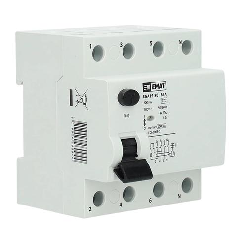 EMAT aardlekschakelaar 4-polig 63A 300mA type A (85002007), Doe-het-zelf en Verbouw, Elektra en Kabels, Verzenden