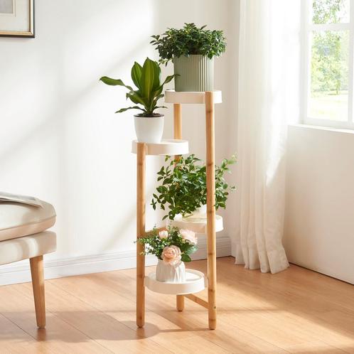 [en.casa] Plantenstandaard Sastamala 85x32x32 cm wit en bamb, Tuin en Terras, Bloembakken en Plantenbakken, Nieuw, Verzenden