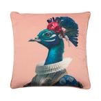 Kussen Portret pauw roze 45x45cm, Huis en Inrichting, Woonaccessoires | Overige, Verzenden, Nieuw