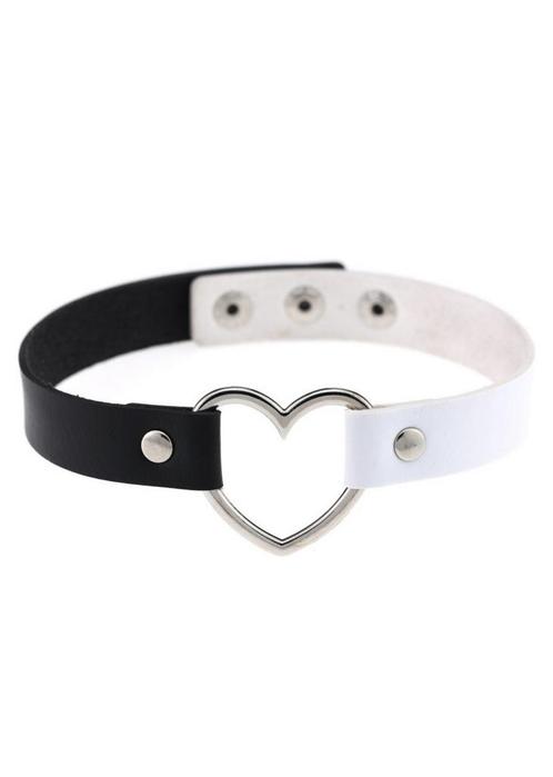 Choker Zwart Wit Hartje Pu Leer Collar Ketting Hart Halsband, Sieraden, Tassen en Uiterlijk, Kettingen, Zwart, Nieuw, Verstelbaar