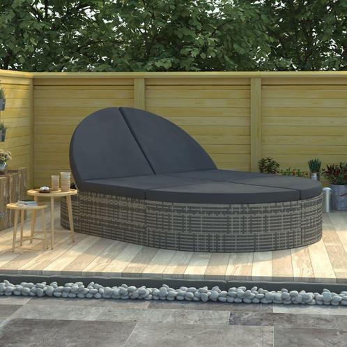 vidaXL Ligbed met kussens 2-persoons poly rattan grijs, Tuin en Terras, Ligbedden, Nieuw, Verzenden