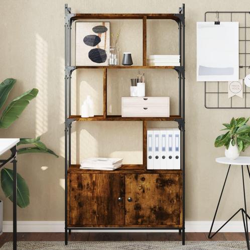 vidaXL Boekenkast met deuren 76,5x30x154,5 cm hout gerookt, Huis en Inrichting, Kasten | Boekenkasten, 25 tot 50 cm, Nieuw, Overige houtsoorten