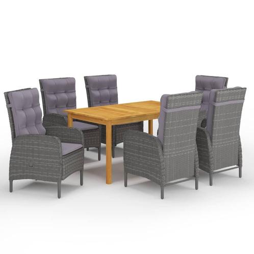 vidaXL 7-delige Tuinset grijs, Tuin en Terras, Tuinsets en Loungesets, Tuinset, Nieuw, 6 zitplaatsen, Hardhout, Verzenden