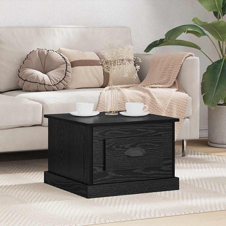 vidaXL Salontafel met lade Zwart eiken 50 x 50 x 35 cm, Huis en Inrichting, Tafels | Salontafels, Vierkant, Nieuw, Overige houtsoorten
