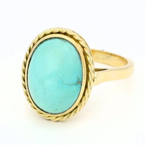 Ring - 18 karaat Geel goud Turquoise, Sieraden, Tassen en Uiterlijk, Ringen