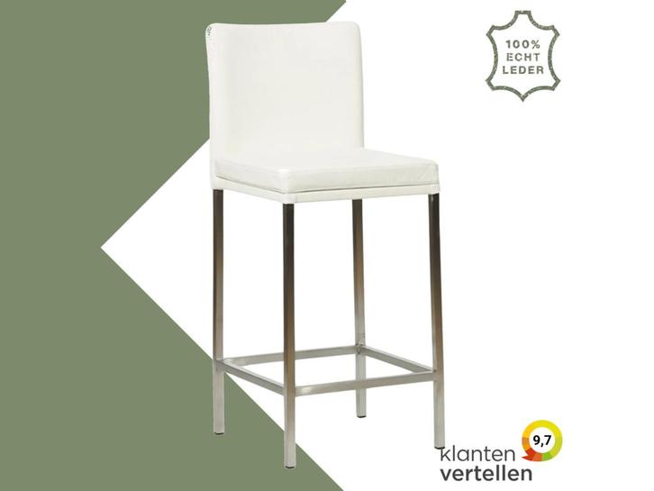 Leren barkruk Break laag - Toledo Purewhite (wit) - Poten, Huis en Inrichting, Barkrukken, 90 cm of meer, 1 kruk, Nieuw, Leer