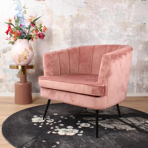 Norah fauteuil velvet zalmroze, Huis en Inrichting, Stoelen, Nieuw, Ophalen of Verzenden