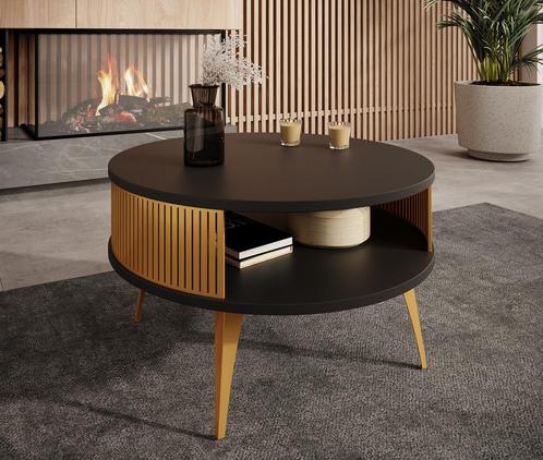 Meubella Salontafel rond zwart met goud 75cm | Metalen poten, Huis en Inrichting, Tafels | Salontafels, 50 tot 100 cm, Nieuw, Minder dan 50 cm