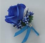 Luxe corsage zijden bloemen blauw met strass boutonnière, Ophalen of Verzenden, Nieuw