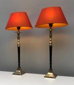 Tafellamp - Messing, Textiel - Twee schemerlampen